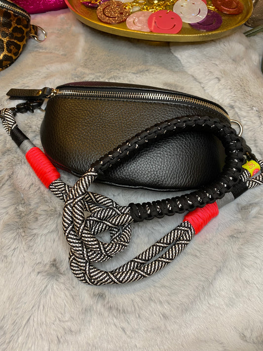 Taschengurt kurz Black & White meets Neon aus Paracord und Segeltau