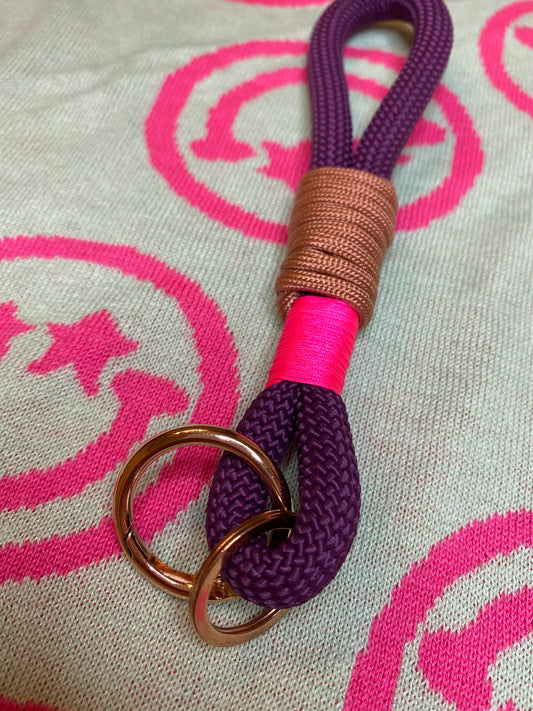 Schlüsselanhänger Lila-Beige aus Paracord & Segeltau