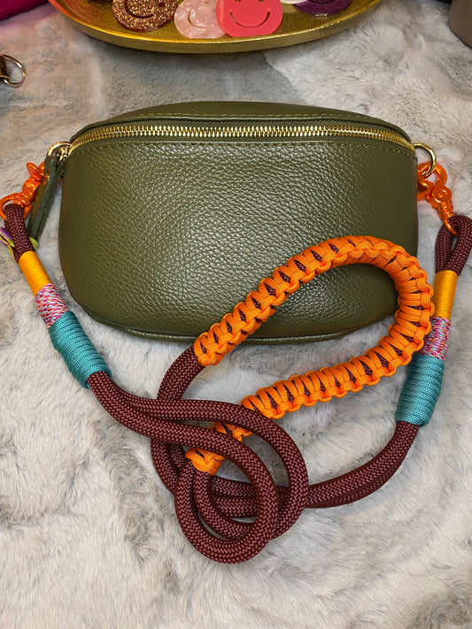 Taschengurt kurz Mustermix Aubergine aus Paracord & Segeltau