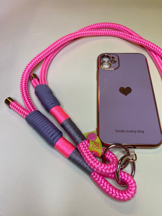 Handykette Pink loves grey aus Paracord & Segeltau
