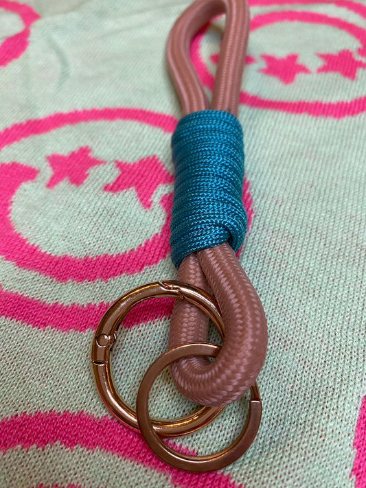 Schlüsselanhänger Beige-Türkis aus Paracord & Segeltau
