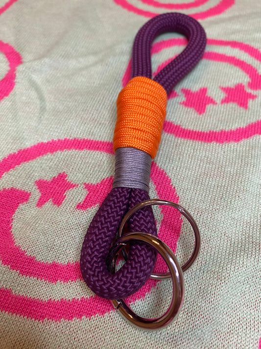 Schlüsselanhänger Lila-Orange aus Paracord & Segeltau