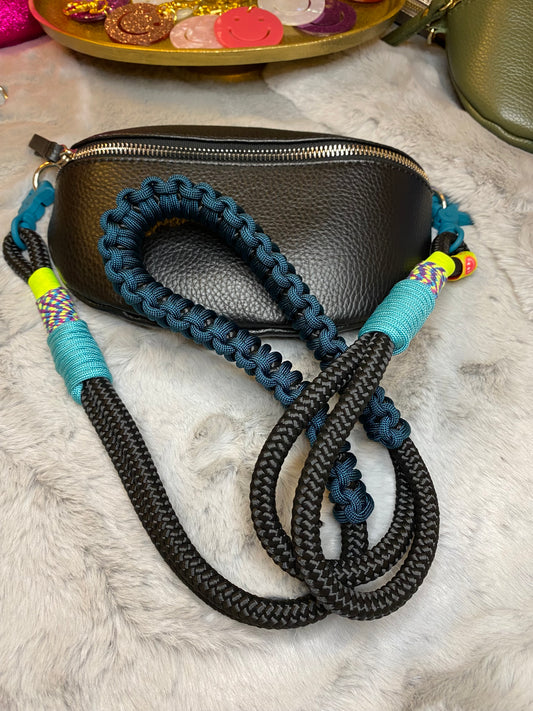 Taschengurt kurz Black meets Petrol aus Paracord & Segeltau
