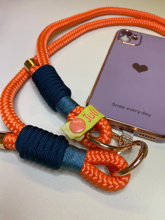 Handykette Orange & Petrol aus Tauseil und Paracord