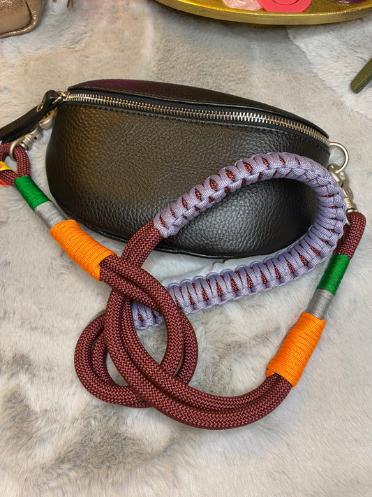 Taschengurt kurz Aubergine trifft Orange aus Paracord & Segeltau