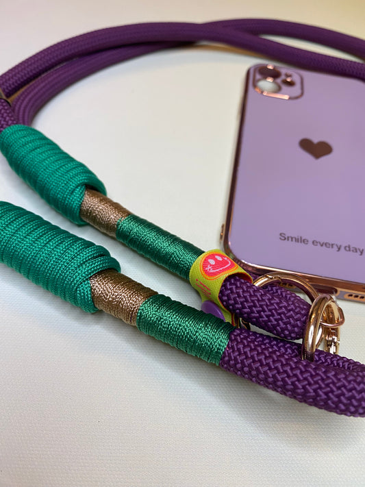 Handykette Green meets lila aus Paracord & Segeltau